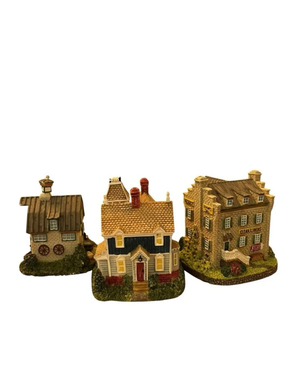 Lot of Miniature Holiday Village Buildings Houses International Resources 7 PC
